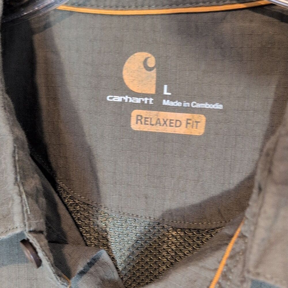 Carhartt Force Shirt Mens L Olive Green Relaxed Fit Ripstop Short Sleeve - Picture 3 of 8